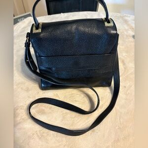 Sam Elderman Classic Black Leather Top-Handle Crossbody Bag
